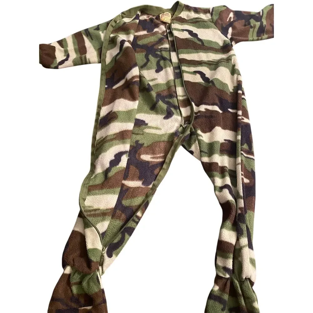 Big Feet Kids XS 5/6 Green Camo Fleece Footed Pajamas Sleeper Military Hunting